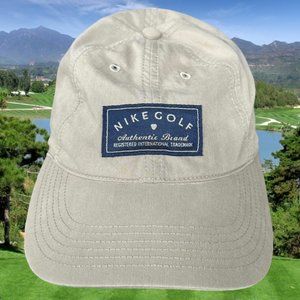 Nike Golf Khaki Beige Blue Adjustable Hook & Loop Baseball Running Hat Cap OSFA